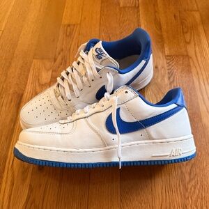 Men’s White Blue Nike Air Force Ones Low Tops